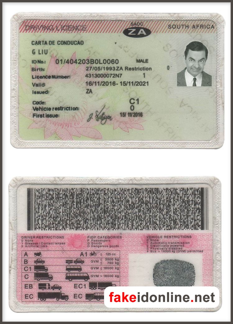 South Africa Driver License PSD Template